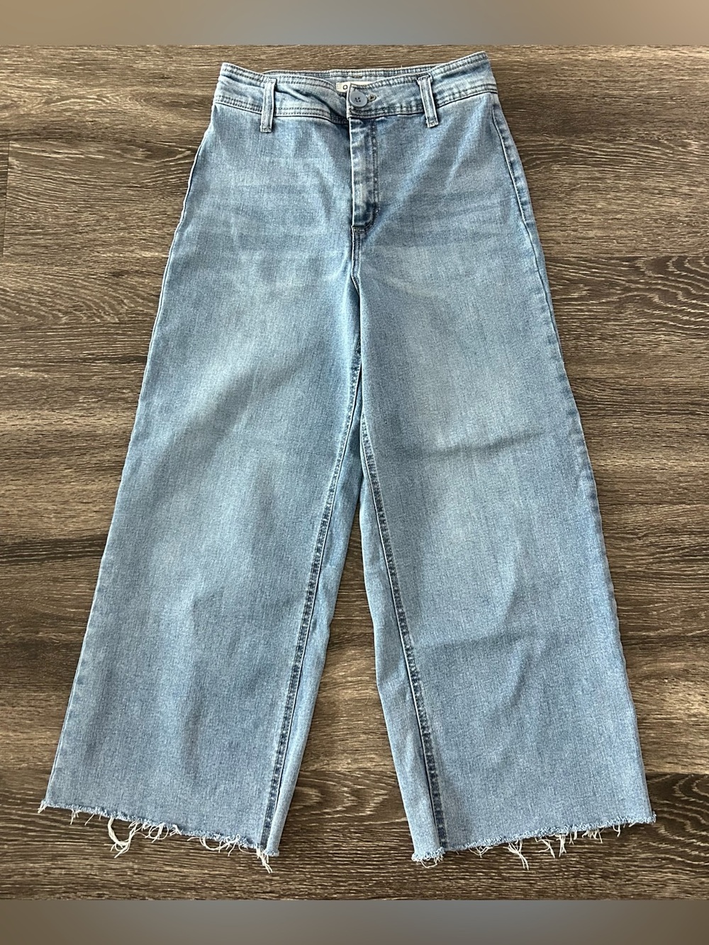 Oat New York Light Blue Wide-Leg Frayed Hem Jeans